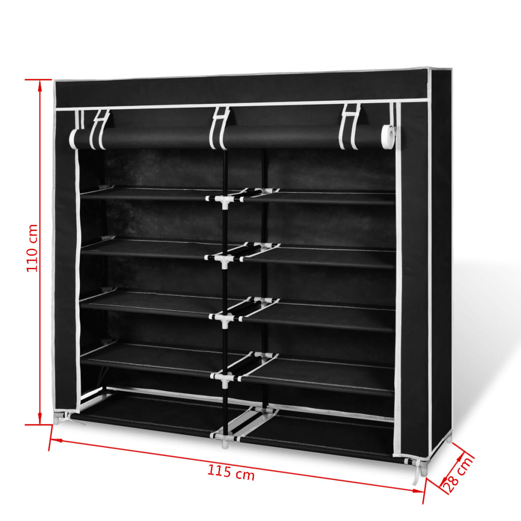 Stoff Schuhschrank mit Abdeckung 115 x 28 x 110 cm Schwarz