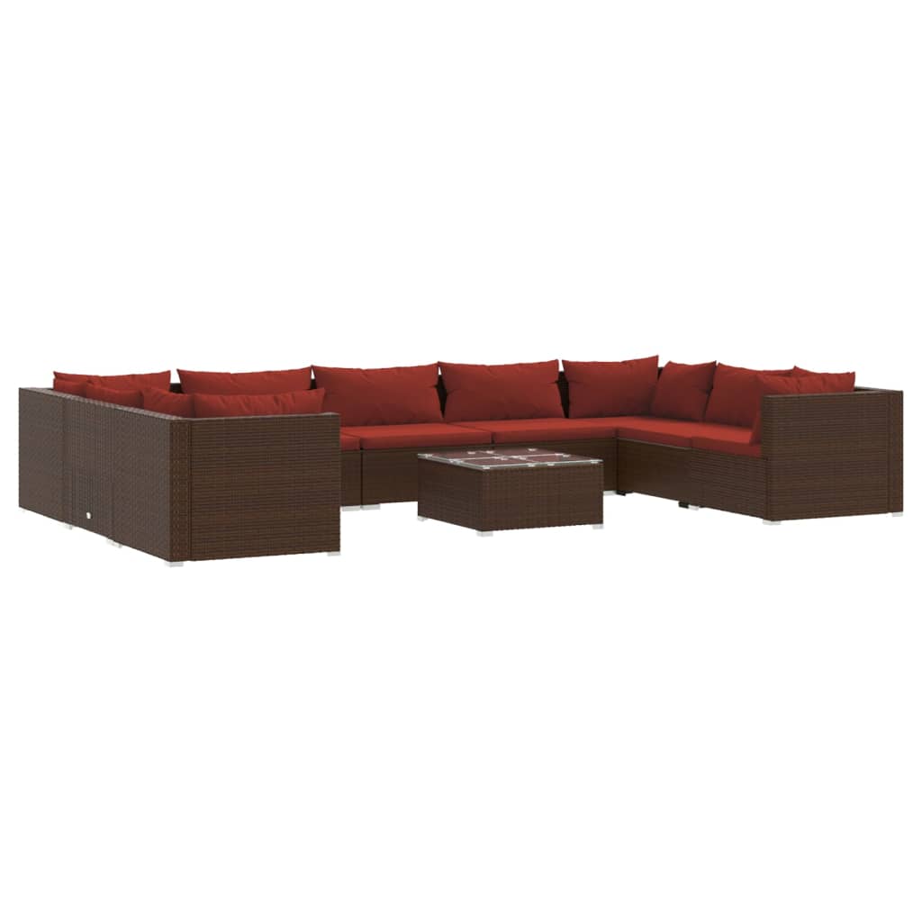 10-tlg. Garten-Lounge-Set mit Kissen Poly Rattan Braun