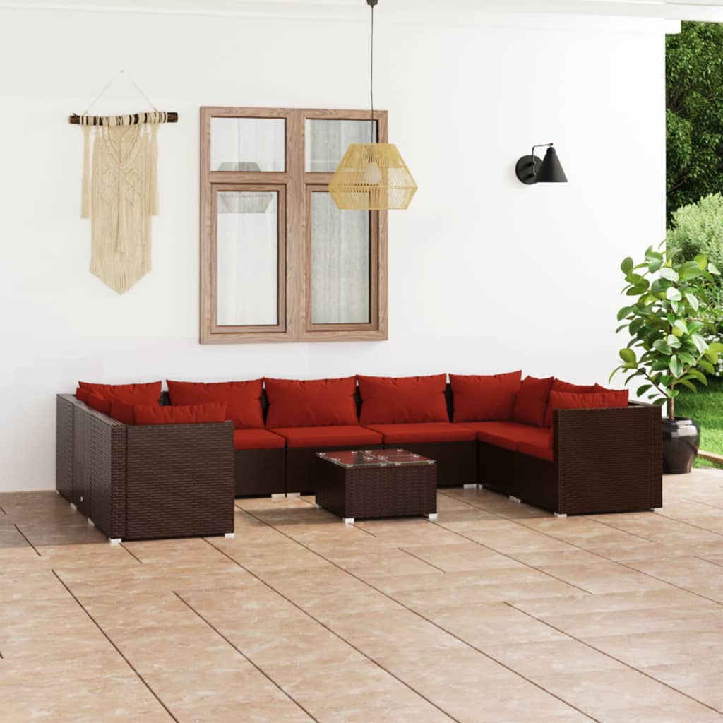 10-tlg. Garten-Lounge-Set mit Kissen Poly Rattan Braun