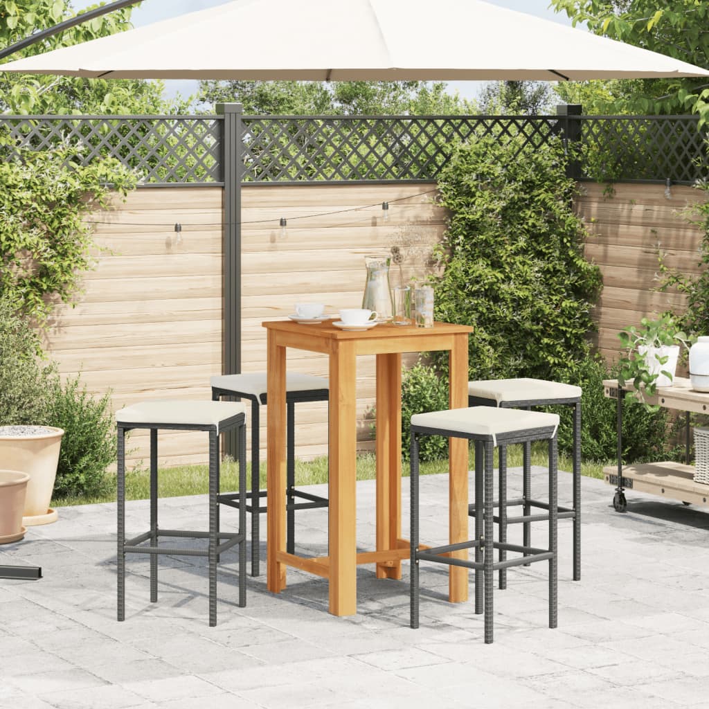 5-tlg. Gartenbar-Set Schwarz Massivholz Akazie und Poly Rattan