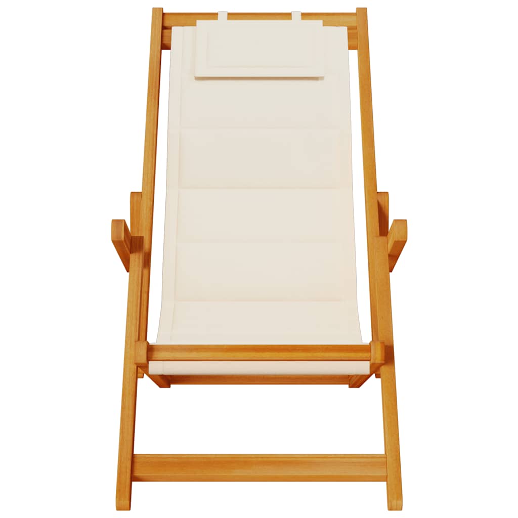 Strandstuhl mit Armlehnen Klappbar Creme Akazienholz Textilene