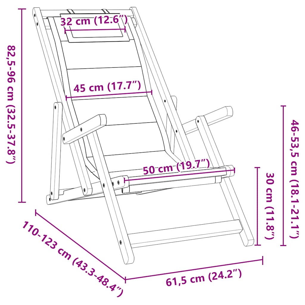 Strandstuhl mit Armlehnen Klappbar Creme Akazienholz Textilene