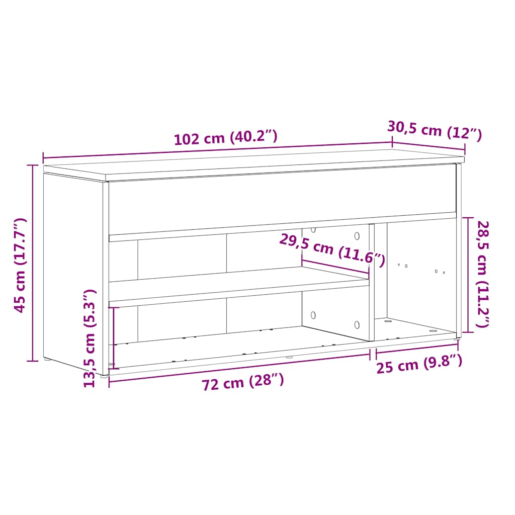 Schuhbank Schwarz 102x30,5x45 cm Holzwerkstoff