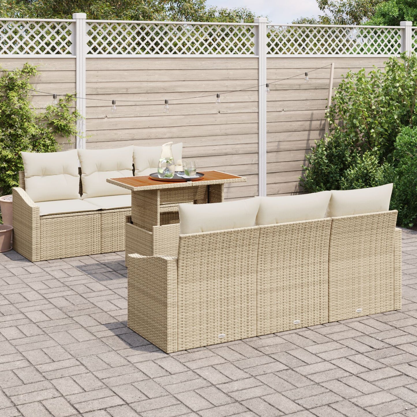 Set aus 5 Teilen Naturbeige Synthetisches Rattan, Polyester