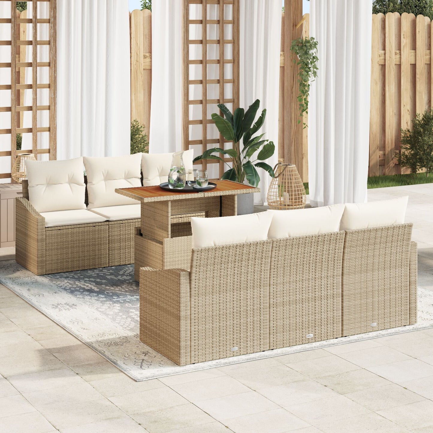 Set aus 5 Teilen Naturbeige Synthetisches Rattan, Polyester