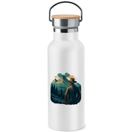 Edelstahl-Trinkflasche mit Bambusdeckel Cowboy - 500ml