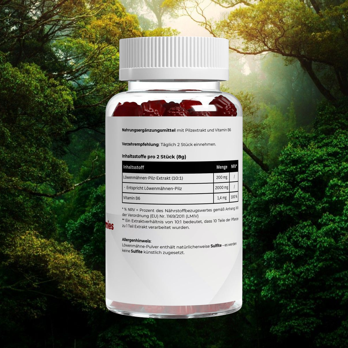 Löwenmähne + Vitamin B6 Gummies - 60 Stk.