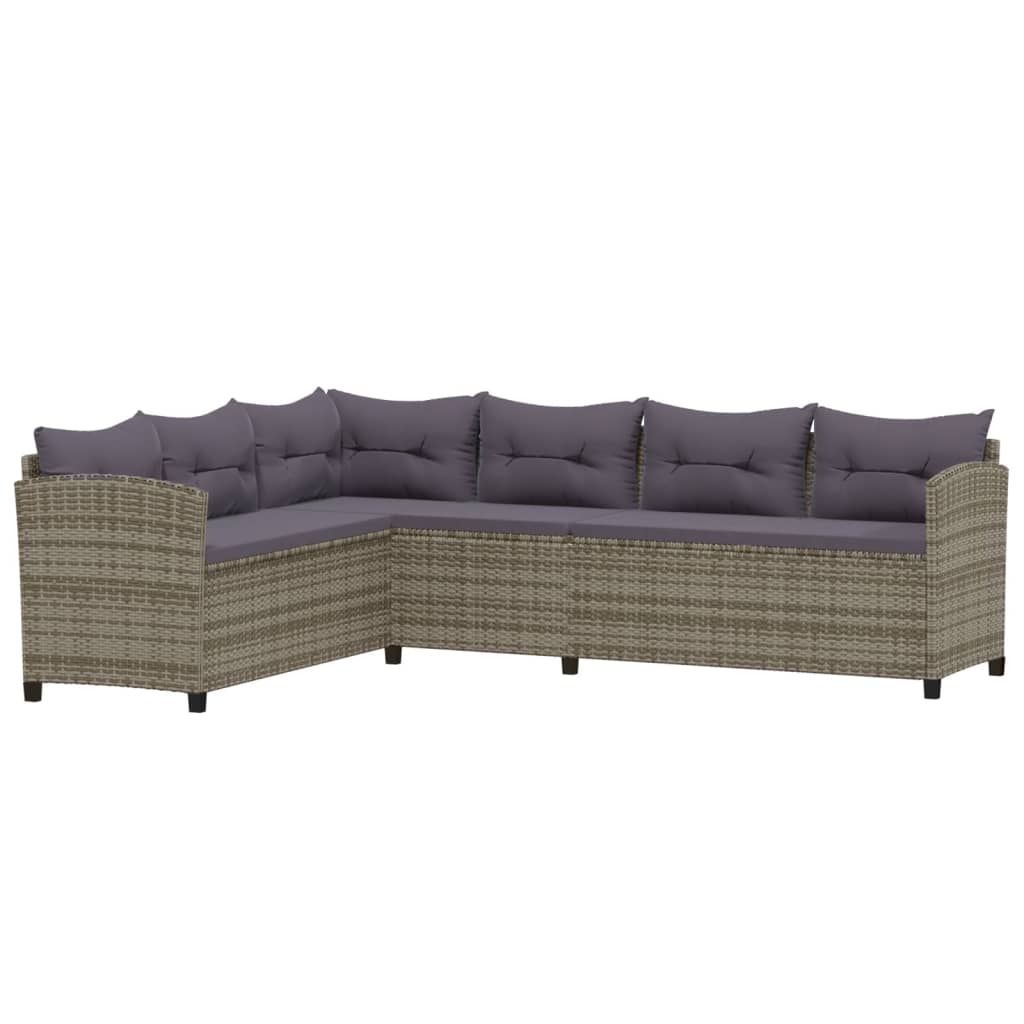 3-tlg. Garten-Lounge-Set mit Kissen Poly Rattan Grau