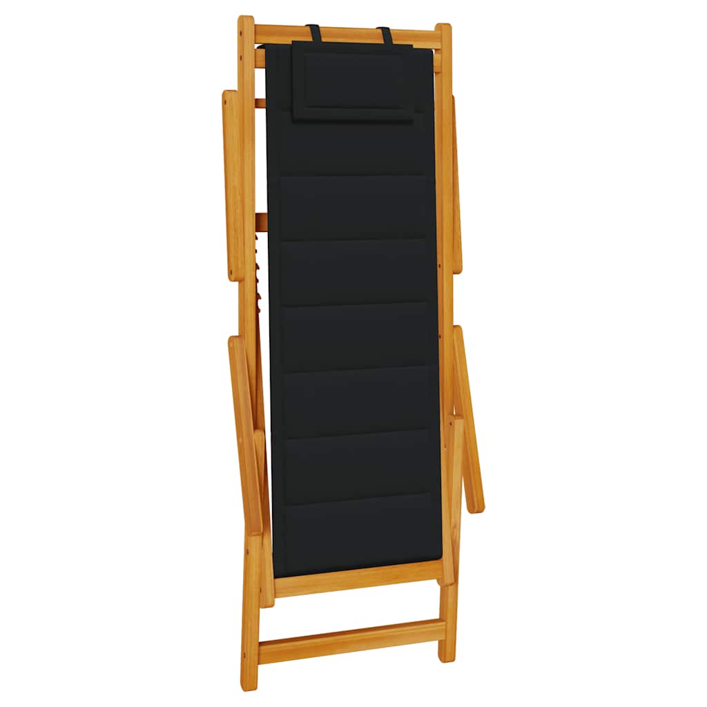 Strandstuhl mit Armlehnen Klappbar Schwarz Akazie Textilene