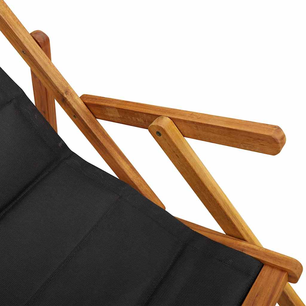 Strandstuhl mit Armlehnen Klappbar Schwarz Akazie Textilene