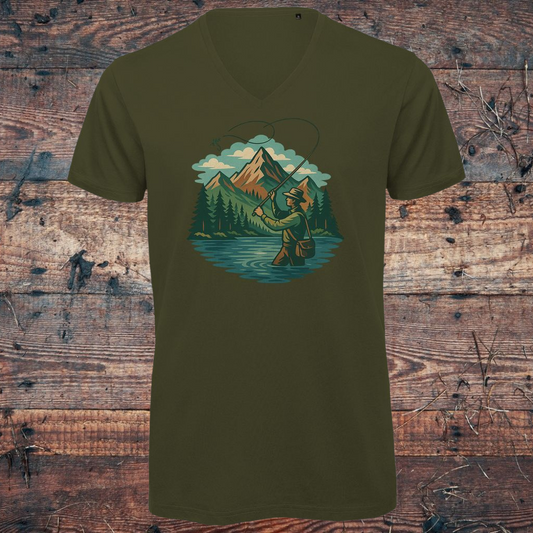 Herren Premium Bio V-Neck T-Shirt Fish